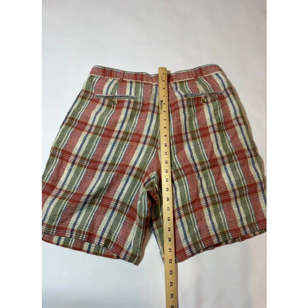 Lands End Linen Shorts Mens 36 Plaid Vintage Prep Summer Lightweight